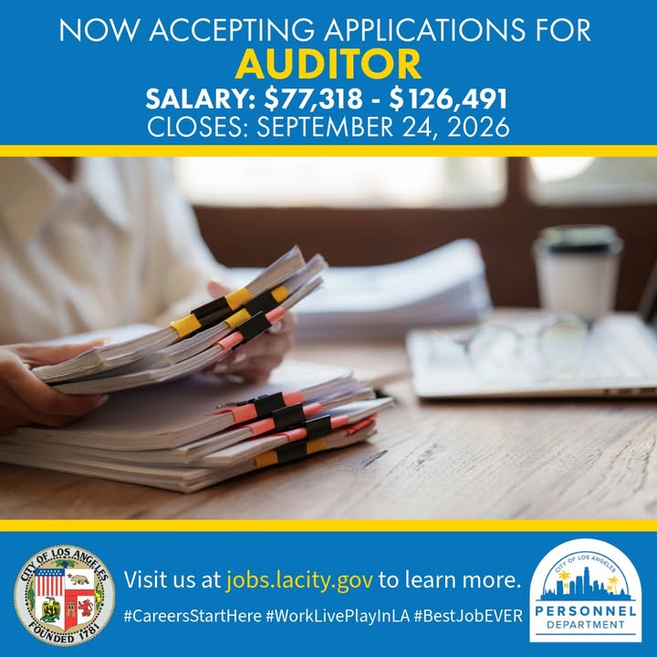 The City of Los Angeles is now accepting applications for Auditor! Salary:...