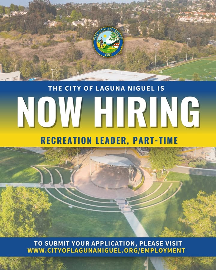 The City of Laguna Niguel is hiring Recreation Leader (Part-Time) for various...