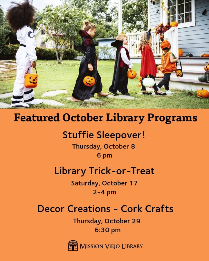 👻🎃Spooky season is here! Stop by the library for some spooky fun. Mission Viejo...