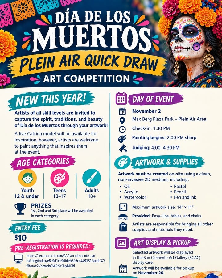 🎨 DÍA DE LOS MUERTOS PLEIN AIR QUICK DRAW ART COMPETITION 💀🌼
New this year! Arti...