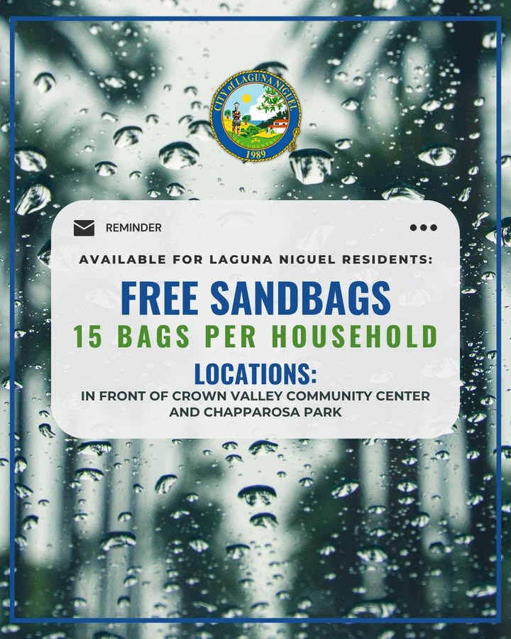 📣 With rain in the forecast, free sandbags are available for Laguna Niguel re...