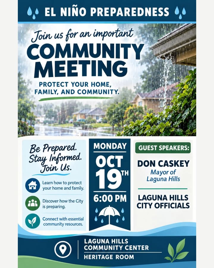 Join the City of Laguna Hills for an El Nino Preparedness forum on Monday,...