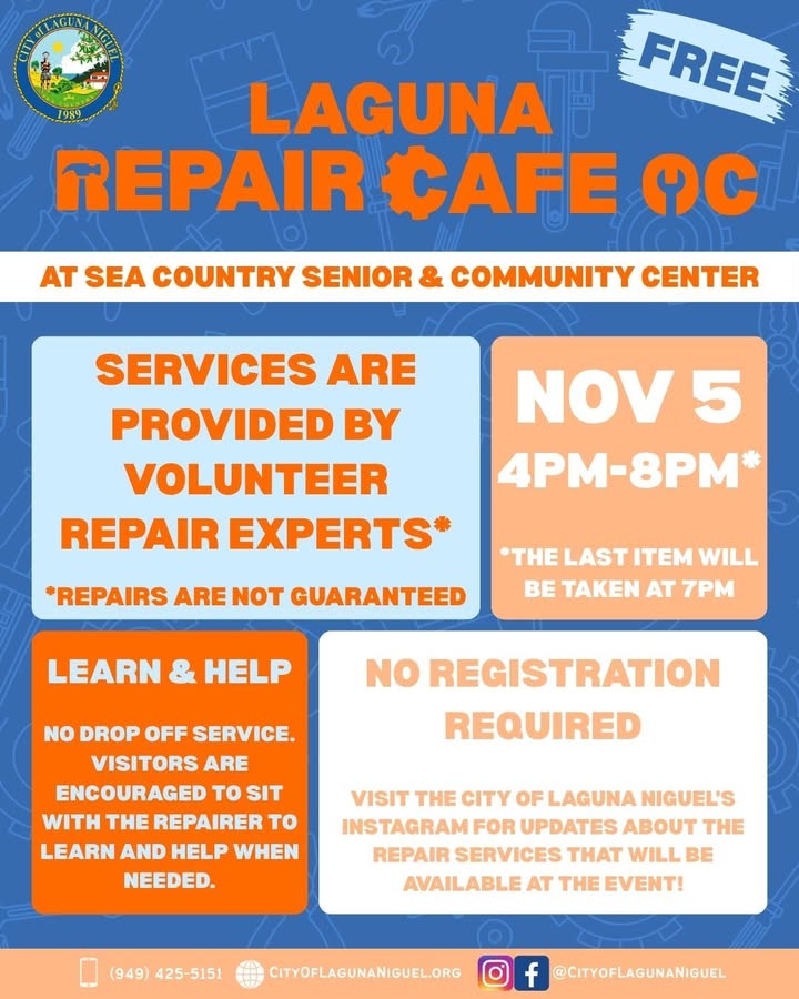 🔧 Give your favorite items a second chance at Laguna Repair Cafe OC!

Laguna Re...