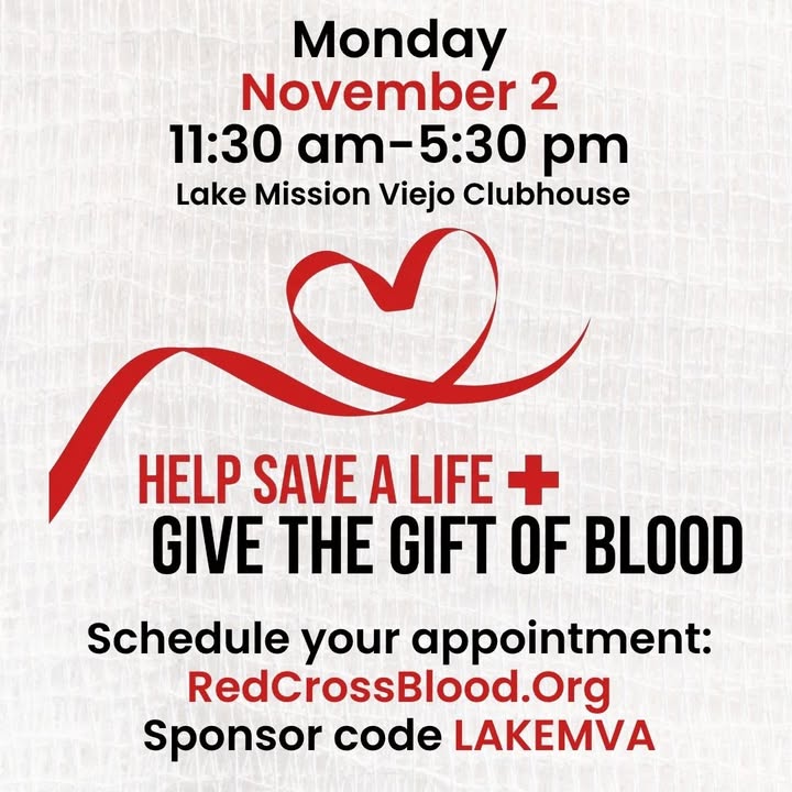 𝗕𝗹𝗼𝗼𝗱 𝗗𝗿𝗶𝘃𝗲
𝗠𝗼𝗻𝗱𝗮𝘆, 𝗡𝗼𝘃𝗲𝗺𝗯𝗲𝗿 𝟮
11:30am-5:30pm
Lake Mission Viejo Clubhouse

Bloo...