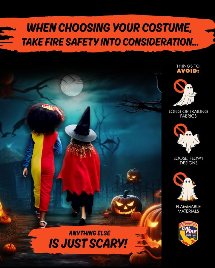 Working on your Halloween costume?

🎃 Avoid long, trailing fabrics. 
🎃 Skip loos...