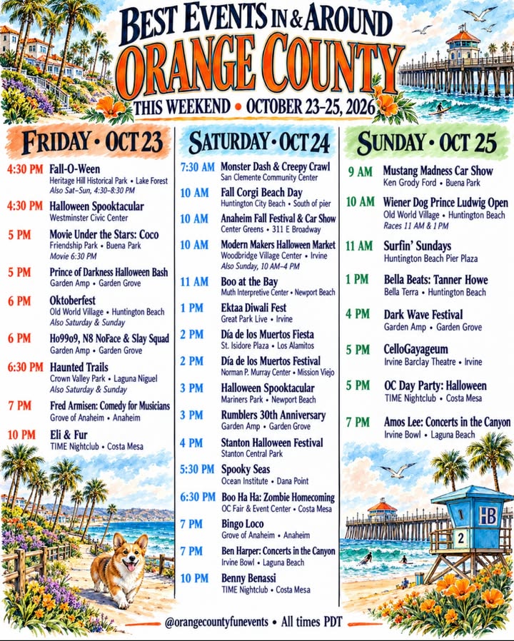 🌴🎃 BEST ORANGE COUNTY EVENTS THIS WEEKEND! 🎉✨

October 23–25, 2026 📅

Halloween...